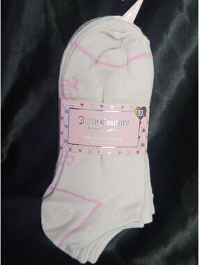 Juicy Couture 10 Pair No Show Socks Pink Gray White Logo Womens 4-10